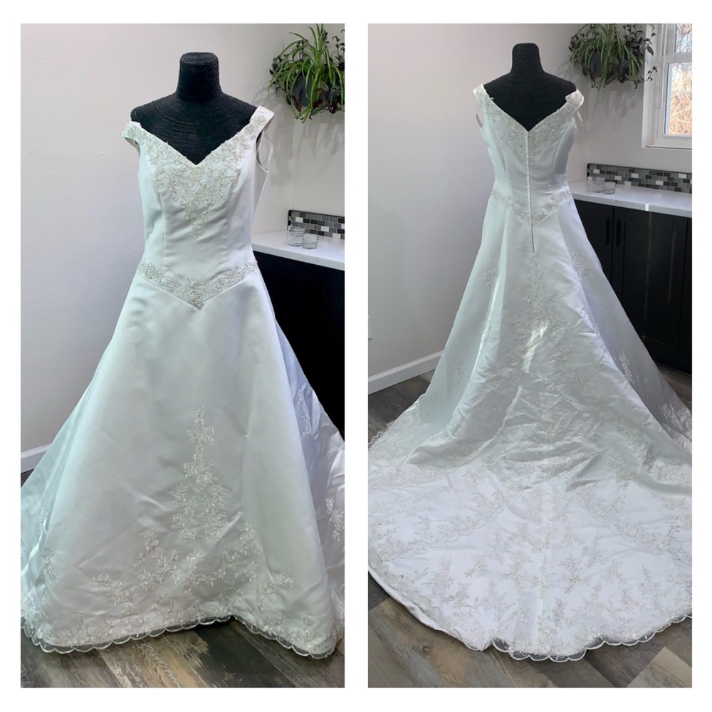 Sparkling Size 12 Bridal White Satin Beaded Wedding Gown